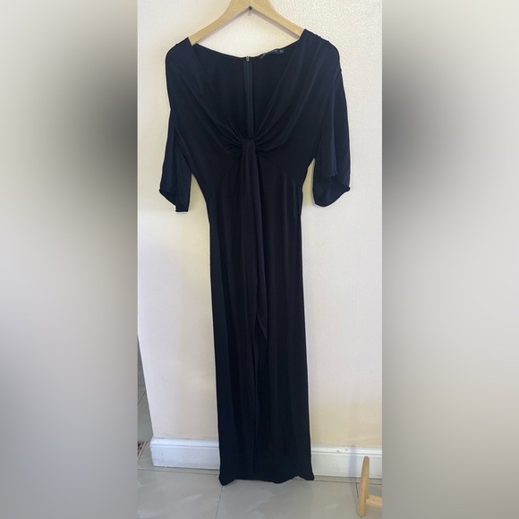 Zara Black Silky Dress Short Sleeve Maxi Asimetric Size M Chest Open And Skirt - Picture 16 of 16